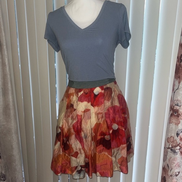 LOFT Linen Multicolor Abstract Floral Flowy Skirt - Picture 3 of 12